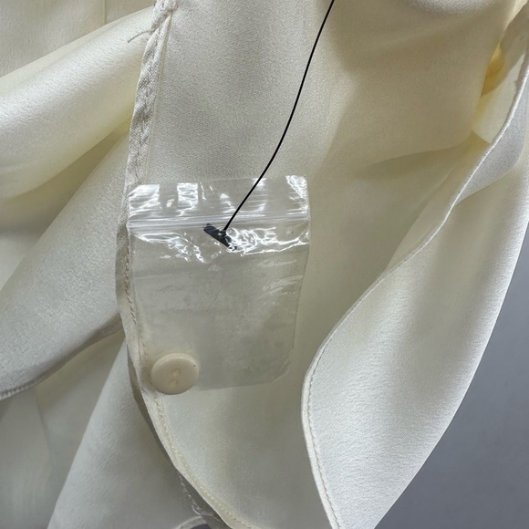 LBLC THE LABEL ANNIE M Cream V-neck satin quiet luxury classic corpcore blouse - Picture 9 of 12